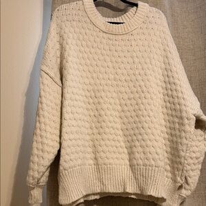 Aerie Off-White Textured Crew Neck Sweater XXL